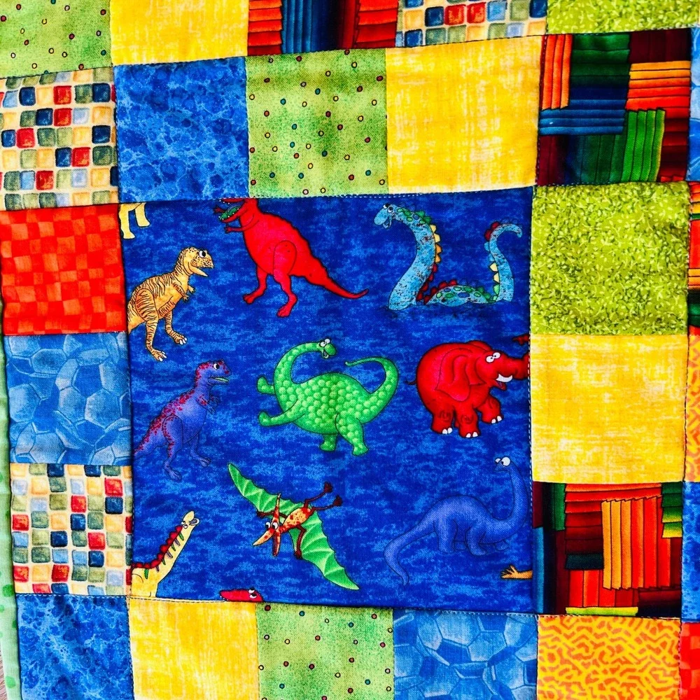 Handmade Patchwork Baby Quilt Dinosaurs Dogs Baseball Frog Blanket Novelty Print